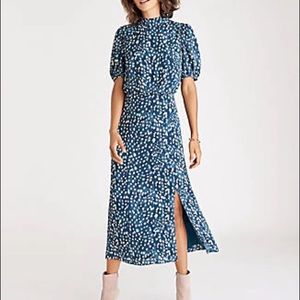 Ann Taylor Puff Sleeve Midi Flare Dress